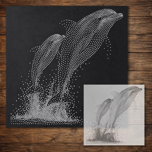 Dolphin with calf stipple art - with,