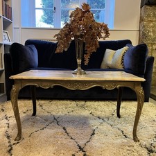 Vintage French Coffee Table With Heavy Marble Effect Top And Brass Legs