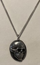 Vtg 999 (Fine Pure Silver) Small Skull Pendant & 41cm 925 Sterling Chain (5.74g)