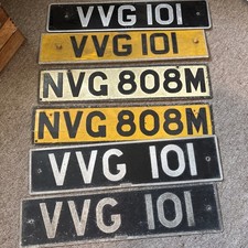 Vintage Car Registration Plates UK Mix Era Metal Yellow White Black Front & Back