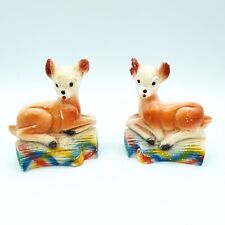 Chalkware Deer Figurines Hand-Painted pai vintage 1950s Resting Fawn RARE H3.5"