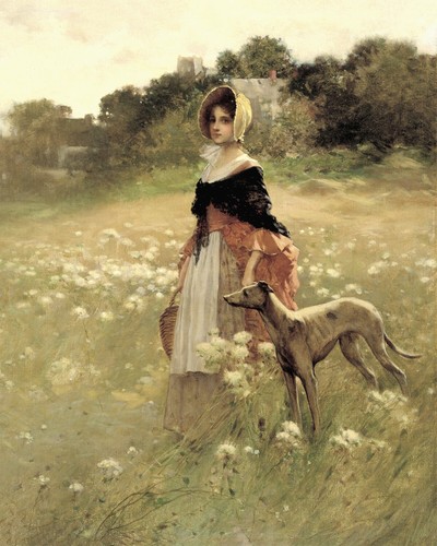 Young girl and - young, greyhound