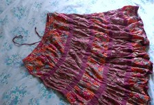 BM Casual Hippy Boho Gypsy Indian Skirt Purple Multi Tiered  Drawstring Medium M
