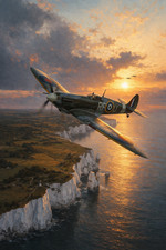 WW2 Spitfire Over White Cliffs