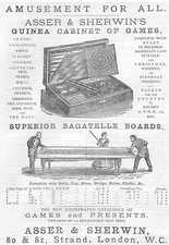 ASSER and SHERWIN Bagatelle Boards & Game Cabinets - Antique Advertisement 1876