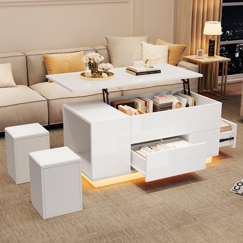 Lift top coffee table with - lift, led