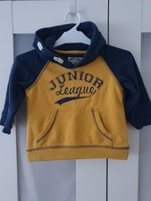 Matalan Boys hoodie jumper layers Yellow and navy blue cotton fleece 12 - 18 mon