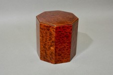 Antique Burr Yew wood octagonal tea caddy box