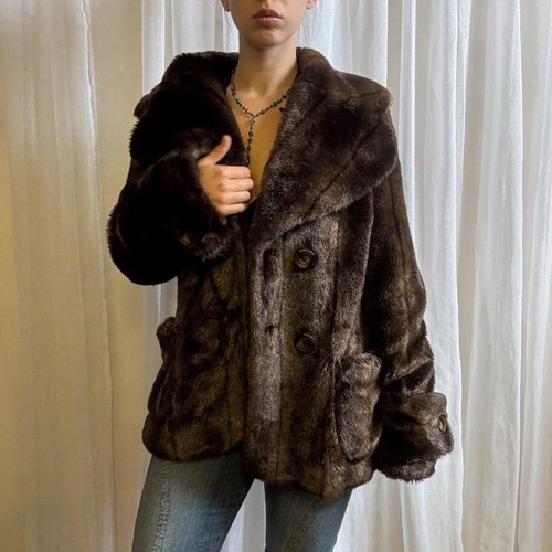 Y2k faux fur brown chunky - faux, coat