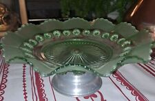 Vintage Art Deco Green Glass Cake Stand. Chrome Base.