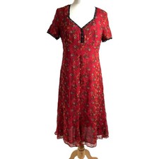 Caroline Charles Dress Vintage Sequin Embroidered 100% Silk Red Size 14 VGC