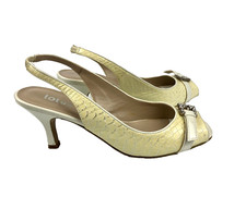 LOTUS Yellow Patent Leather Slingback Peep Toe Shoes UK 6, Mid 3-Inch Heel