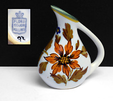 Vintage Flora Gouda Pottery Signed Miniature Jug Vase with Floral Design. 8cms
