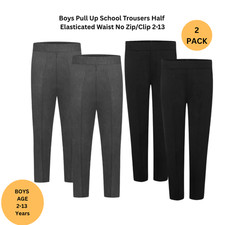 2 Pack BOYS PULLUP SCHOOL TROUSERS Half ELASTICATED FACTORY OUTLET Direct Prices