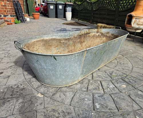 Vintage galvanised steel bath - vintage,