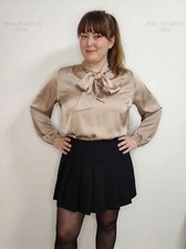 Bronze shiny satin pussybow
