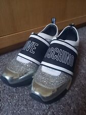 Love Moshino Black, White, & Silver Glittery Trainers Size 36 UK 3 1/2
