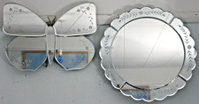 VENETIAN PAIR - BUTTERFLY 16"W 12"L+ FLOWER  ROUND 16 " ETCHED BEVELLED MIRROR