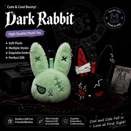 Gothic bunny plush keychain - gothic,