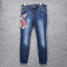 Kut From The Kloth Jeans Womens 2P Petite Blue Connie Ankle Skinny Embroidered