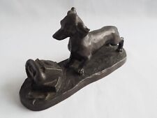 Vintage Heredities Bronzed Dachshund dog & Phone figurine