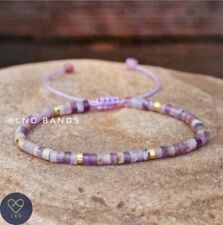 Amethyst Dainty adjustable 2x4mm Beaded Bracelet, Minimalist Bohemian Bracelet