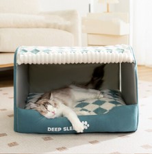 Furry Hut Dog Bed, Happy Luna