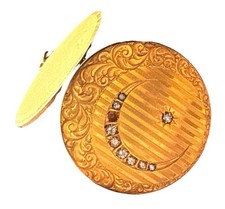 Antique Victorian Crescent Moon Star XLarge Gold Filled Studded Pendant Locket