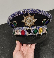 ADULT BURNING MAN STEAMPUNK SEQUIN COSTUME HAT W/ GOGGLES FESTIVAL MILITARY CAP