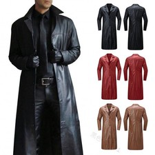 Retro Mens Faux Leather Trench