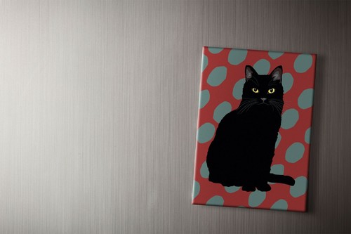Black cat fridge magnet - black,