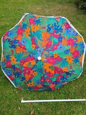 Stunning Vintage 1970s 80s Garden Parasol - Bright Pattern Retro Prop 