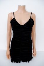 Zara Womens Velvet Velour Ruched Mini Bodycon Dress Size XS V Neck Black Strappy