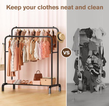 Frurark Clothes Rail Metal Double Pole Garment Rack Multifunctional Clothes Rck