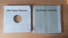 48x White Paper Vinyl Record Inner Sleeves, 12" + 36x Clear Plastic Outer Covers