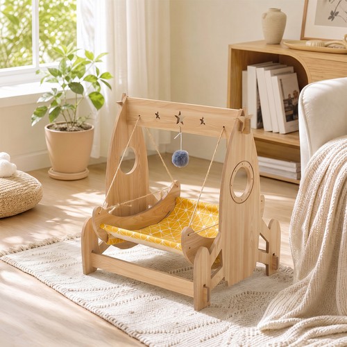 Wooden cat hammock rocking bed - rocking,