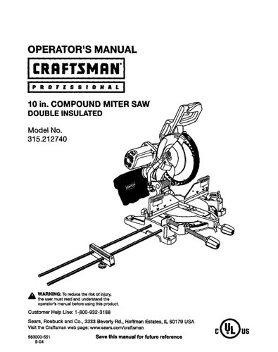 Craftsman 315 212740 miter - craftsman, 315.212740
