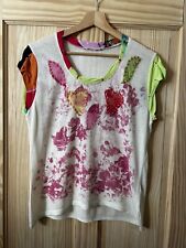 EVALINKA Quirky Floral Short Sleeve Patchwork Knit Top Size L (12) Boho Kitschy