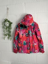 Roxy Y2K Ski Snowboarding Bright Red Pink Logo Print Coat Hooded 5K Size 14
