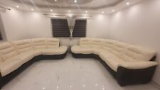 Dfs leather corner sofa swivel chair and foot stool black cream L shape comfy
