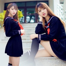 New Japanese Uniform Dress Girl High School Sailor Costume Cosplay Party Summer
