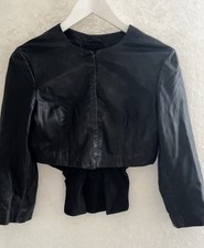 TWENTY8TWELVE Soft Sheep’s Leather Cropped Jacket In Black By Sienna Miller Sz 6