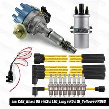 V8 35D Electronic Distributor Viper Ignition Coil 8mm HT Leads Spark Plugs