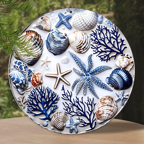 Nautical sea life round - sea, plaque