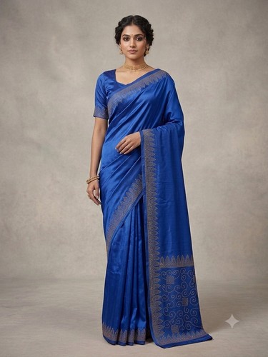 Royal blue silk saree with - blue,