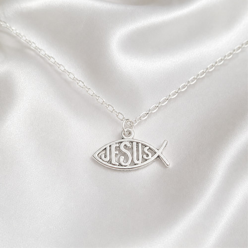 Ichthys jesus fish necklace - jesus,
