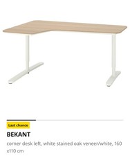 IKEA BEKANT Right Corner Desk, 160 x 110 Cm, Oak Veneer with White Legs