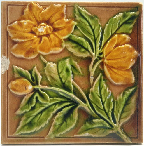 Antique fireplace tile moulded - fireplace,