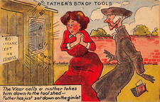 POSTCARD  DONALD MCGILL FATHER'S BOX OF TOOLS  MOTHER VICAR TOOL SHED SWEARING