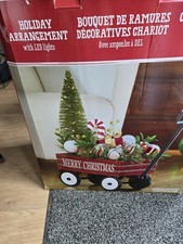 23 Inch Indoor Christmas Wagon & Floral Arrangement with LED Lights Decoration